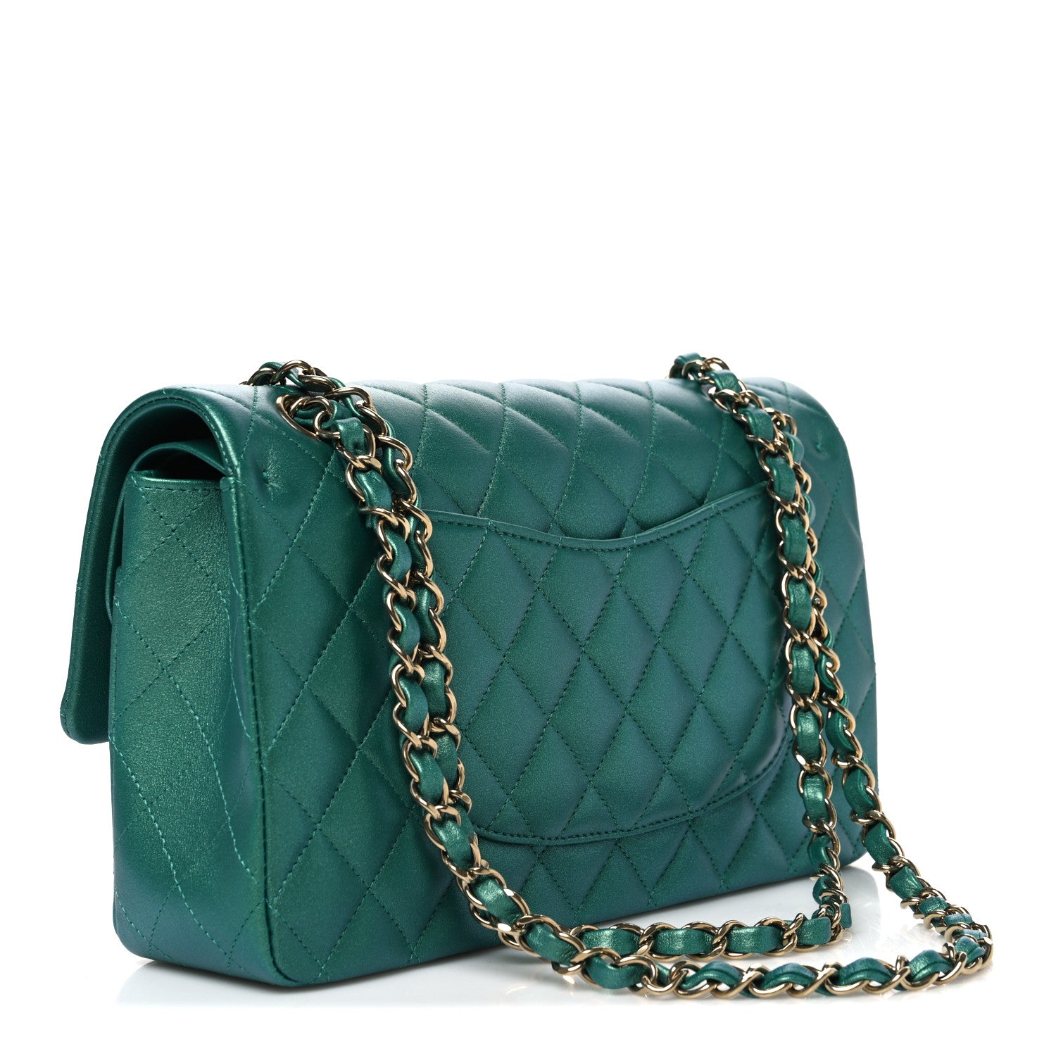 Chanel Iridescent Calfskin Quilted Medium Double Flap Green 3 of 11