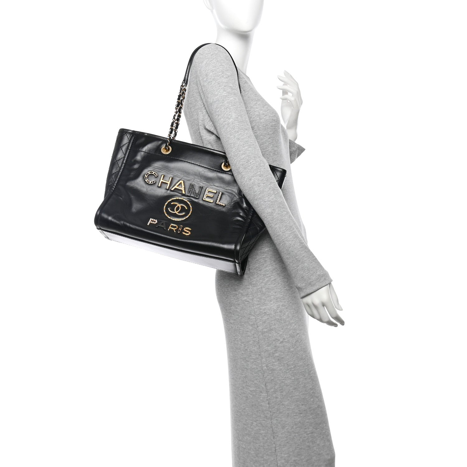Chanel Aged Calfskin Small Charms Deauville Tote Black 2 of 11