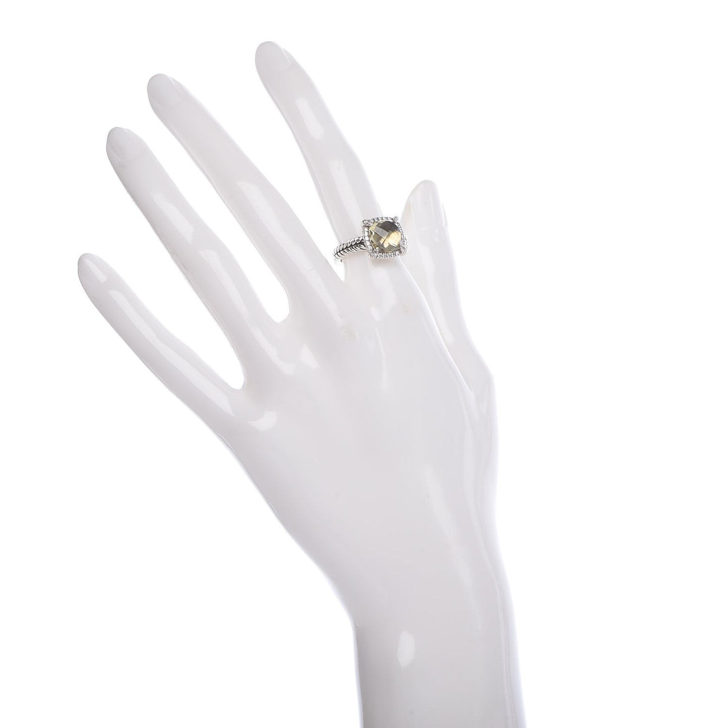 Sterling Silver Diamond Lemon Citrine 9mm Chatelaine Pave Bezel Ring 50 5.5