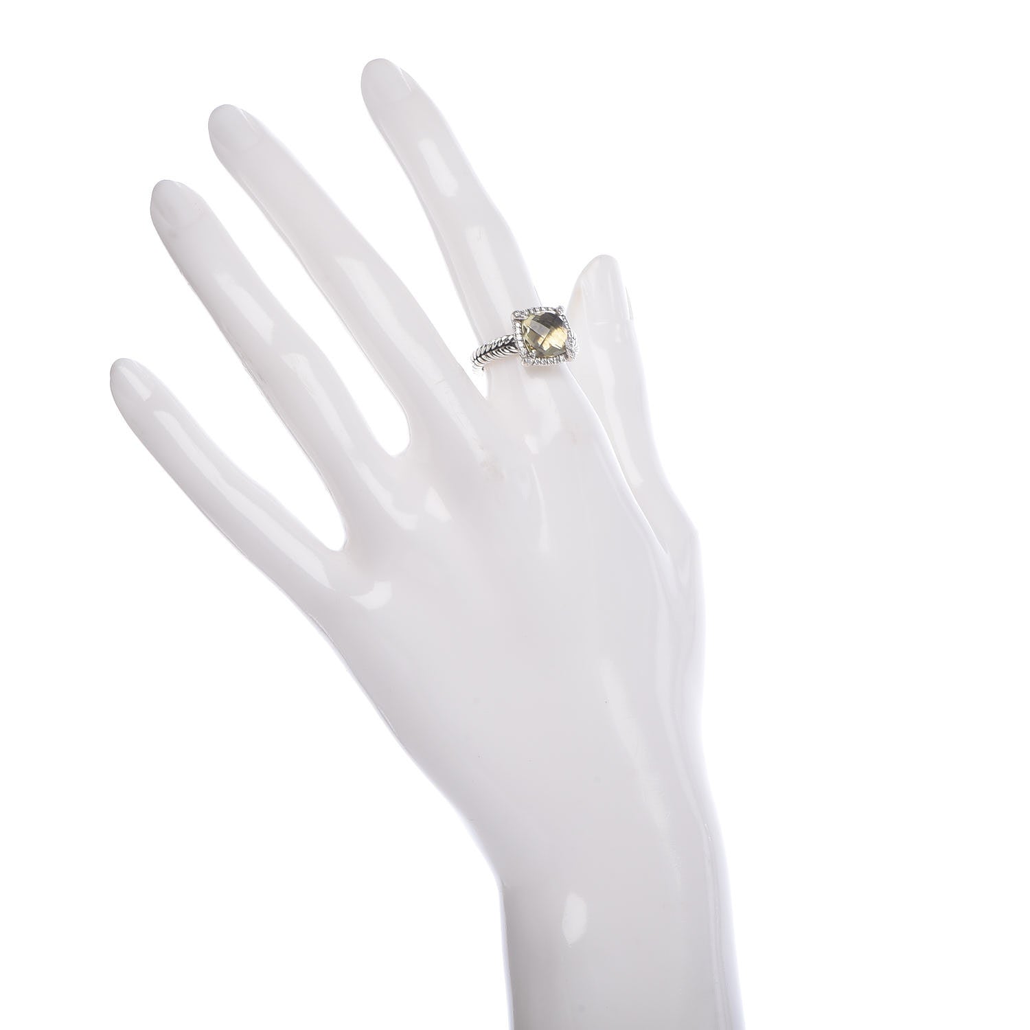 David Yurman Sterling Silver Diamond Lemon Citrine 9mm Chatelaine Pave Bezel Ring 50 5.5 2 of 5