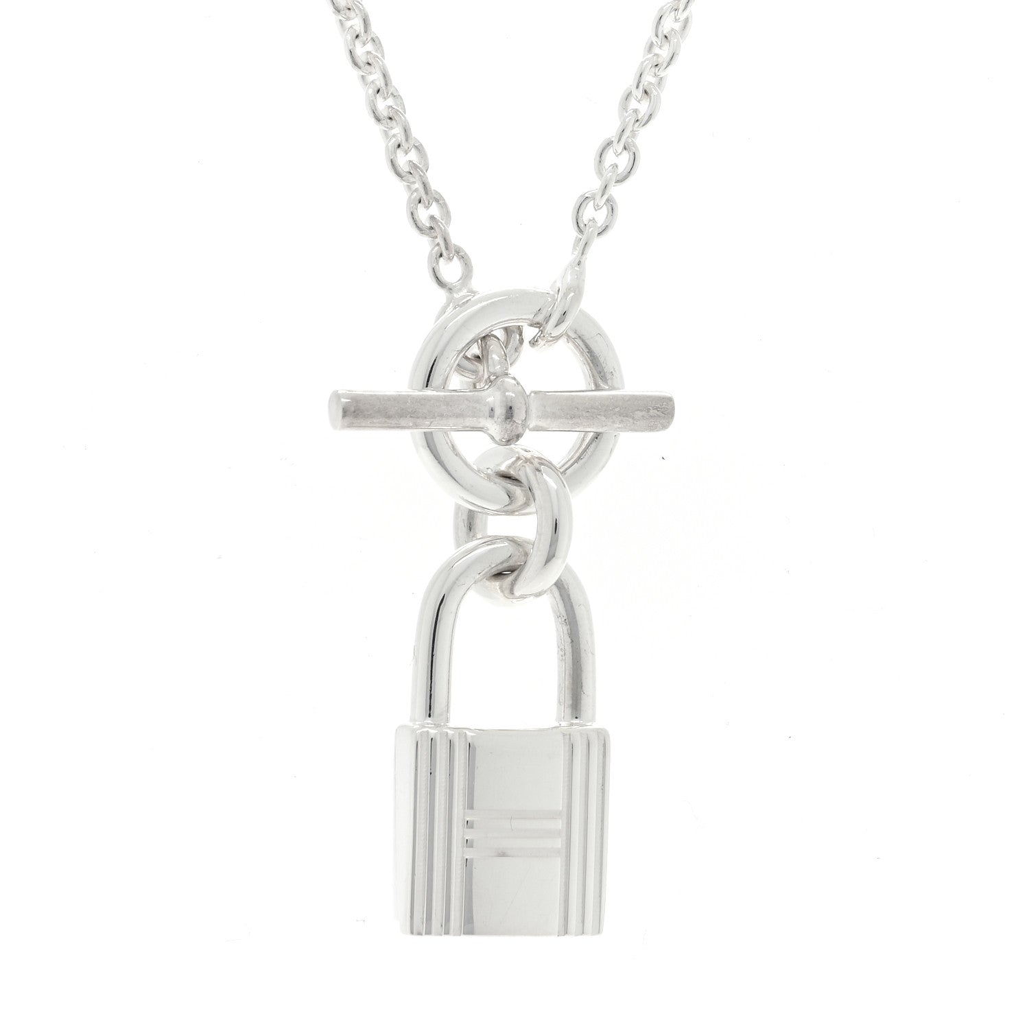 Hermes Sterling Silver Cadenas Kelly Lock Pendant Necklace 4 of 5