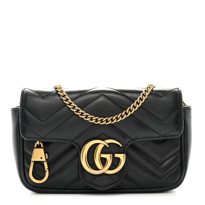 Gucci Calfskin Matelasse Super Mini GG Marmont Shoulder Bag Black 1 of 11
