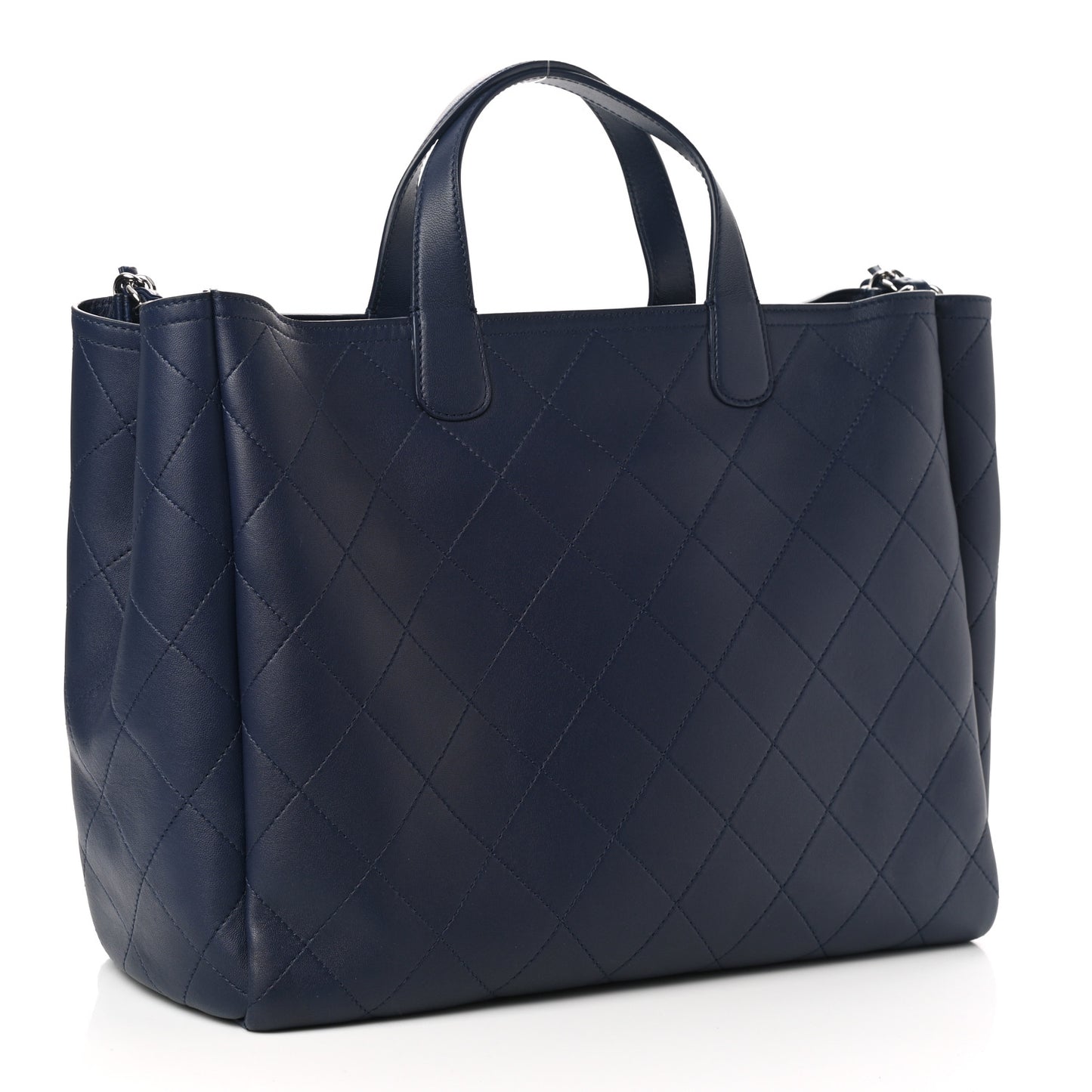 Calfskin Stitched Large Shopping Tote Dark Navy