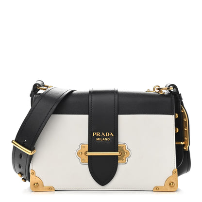 Prada City Calf Saffiano Large Cahier Bag White Black 1 of 9