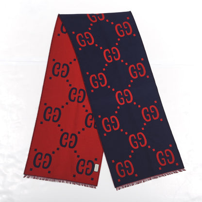 Gucci Wool Silk Monogram Jumbo GG Freedom Scarf Midnight Blue Red 2 of 3