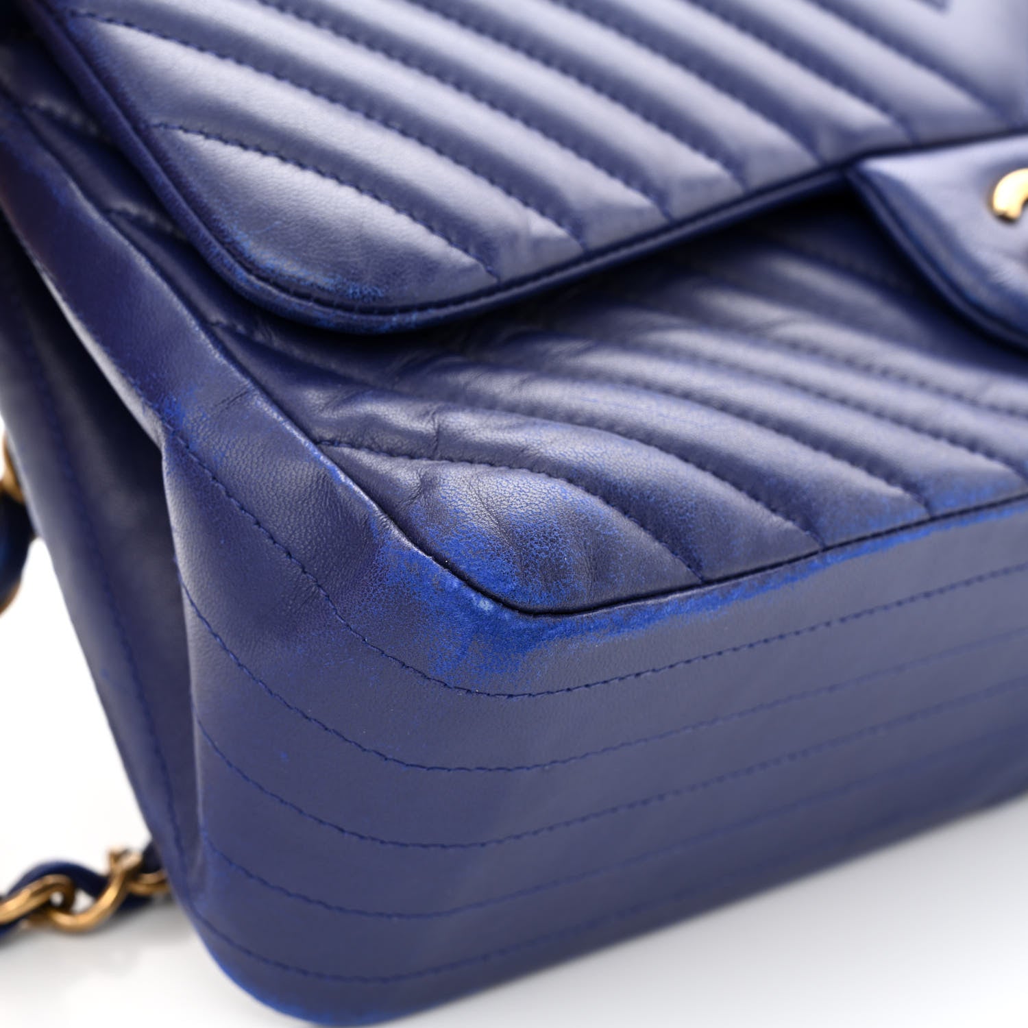 Chanel Lambskin Chevron Quilted Jumbo Double Flap Blue 14 of 15