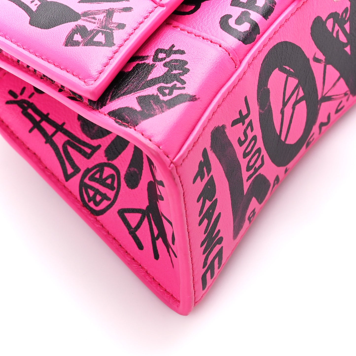 Smooth Calfskin Graffiti Hourglass Top Handle Bag XS Acid Fuchsia Black