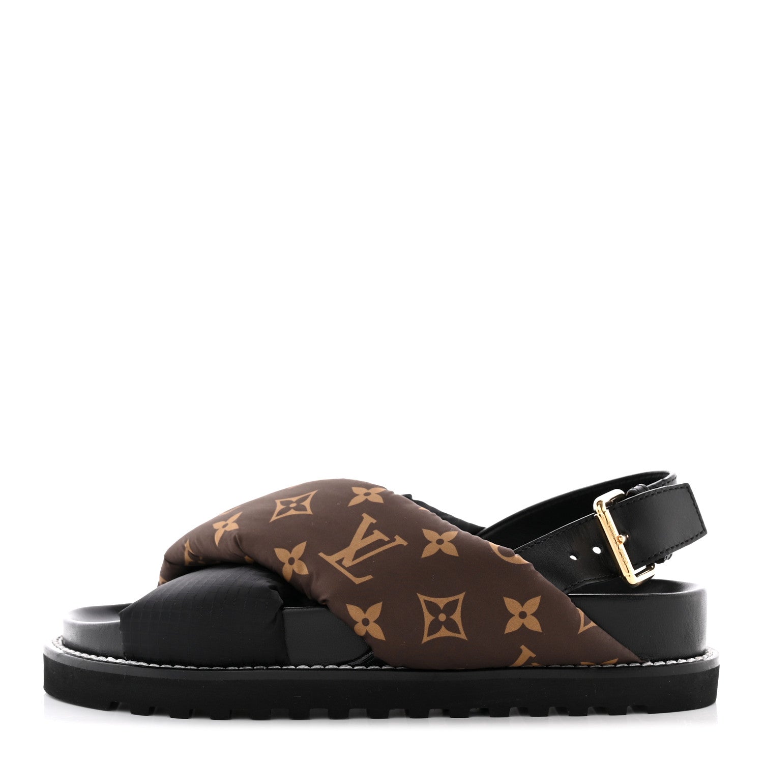 Louis Vuitton Calfskin Padded Nylon Monogram Paseo Flat Comfort Sandals 36 Black 1 of 14