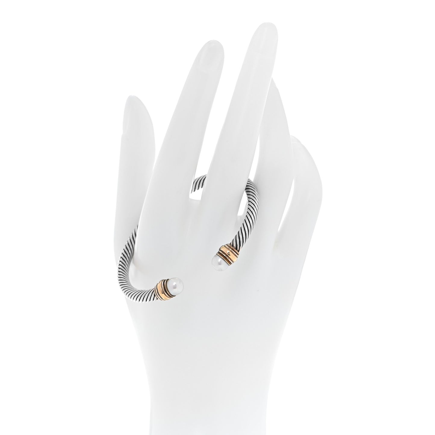 Sterling Silver 14K Yellow Gold Pearl 5mm Cable Collectibles Bracelet