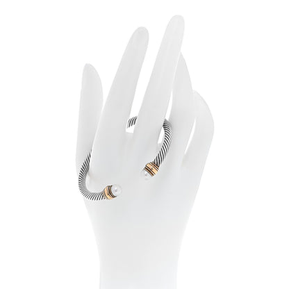 David Yurman Sterling Silver 14K Yellow Gold Pearl 5mm Cable Collectibles Bracelet 2 of 5