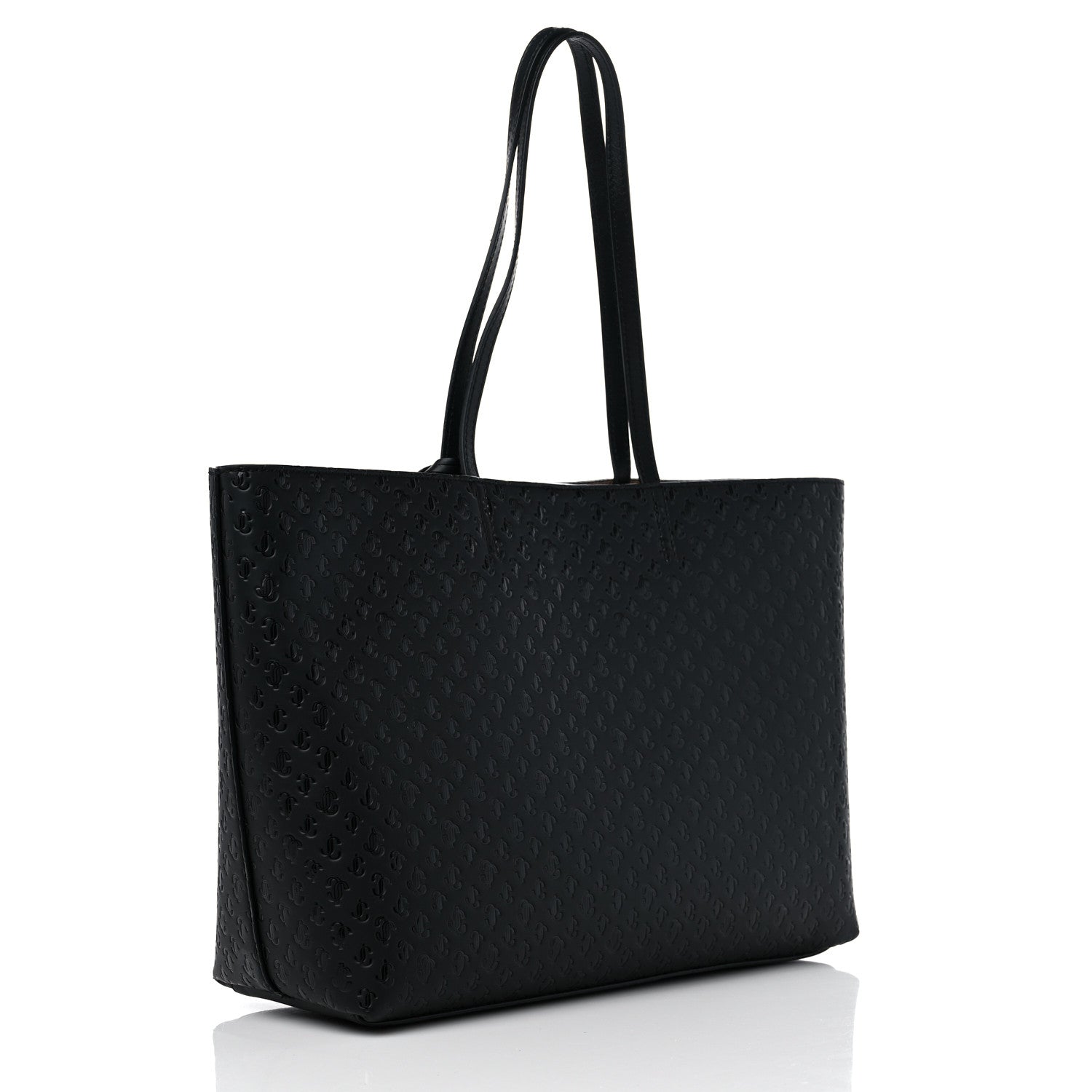 Jimmy Choo Calfskin Monogram Embossed Nine2Five East West Tote Black 4 of 15