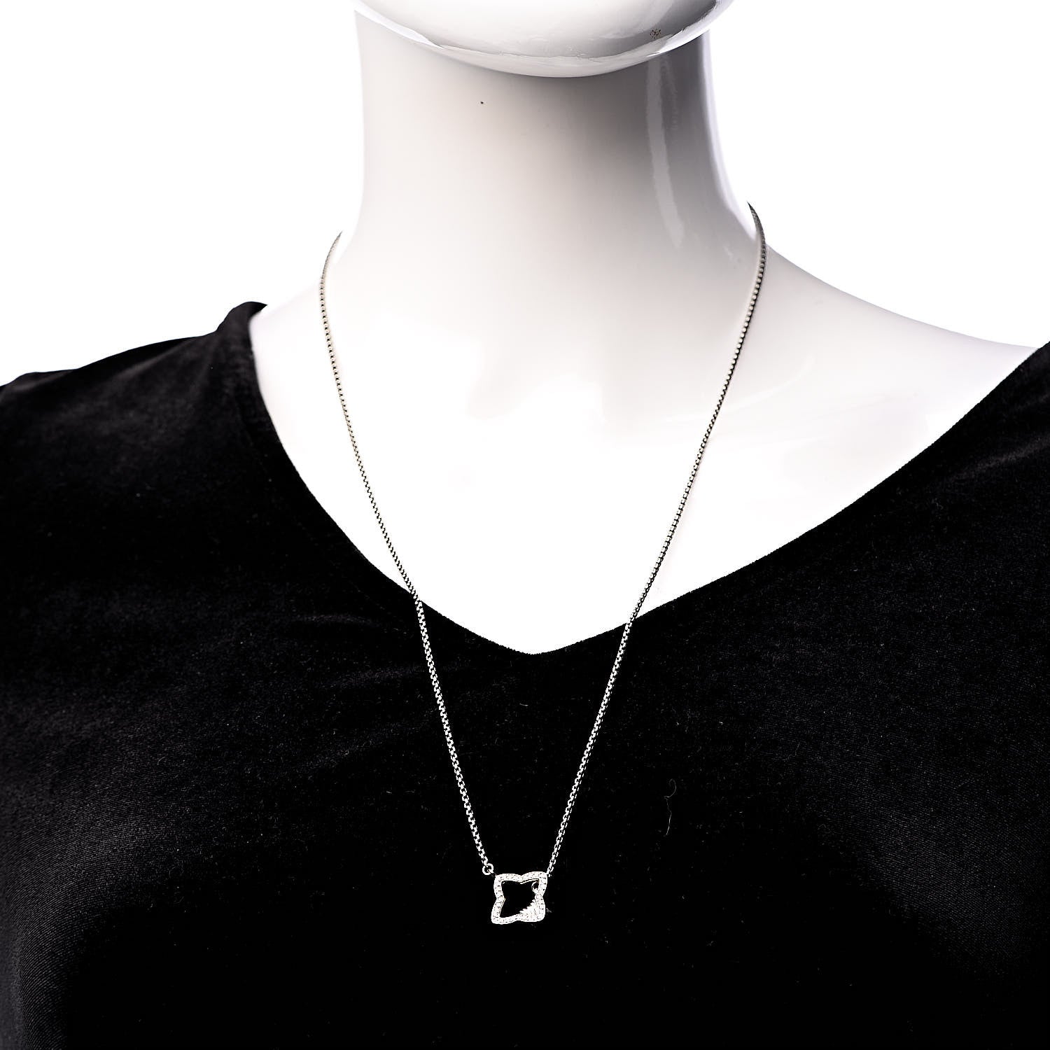 David Yurman Sterling Silver 18K Yellow Gold Diamond Quatrefoil Pendant Necklace 2 of 6