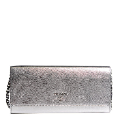 Prada Saffiano Metal Oro Chain Wallet Cromo 1 of 8