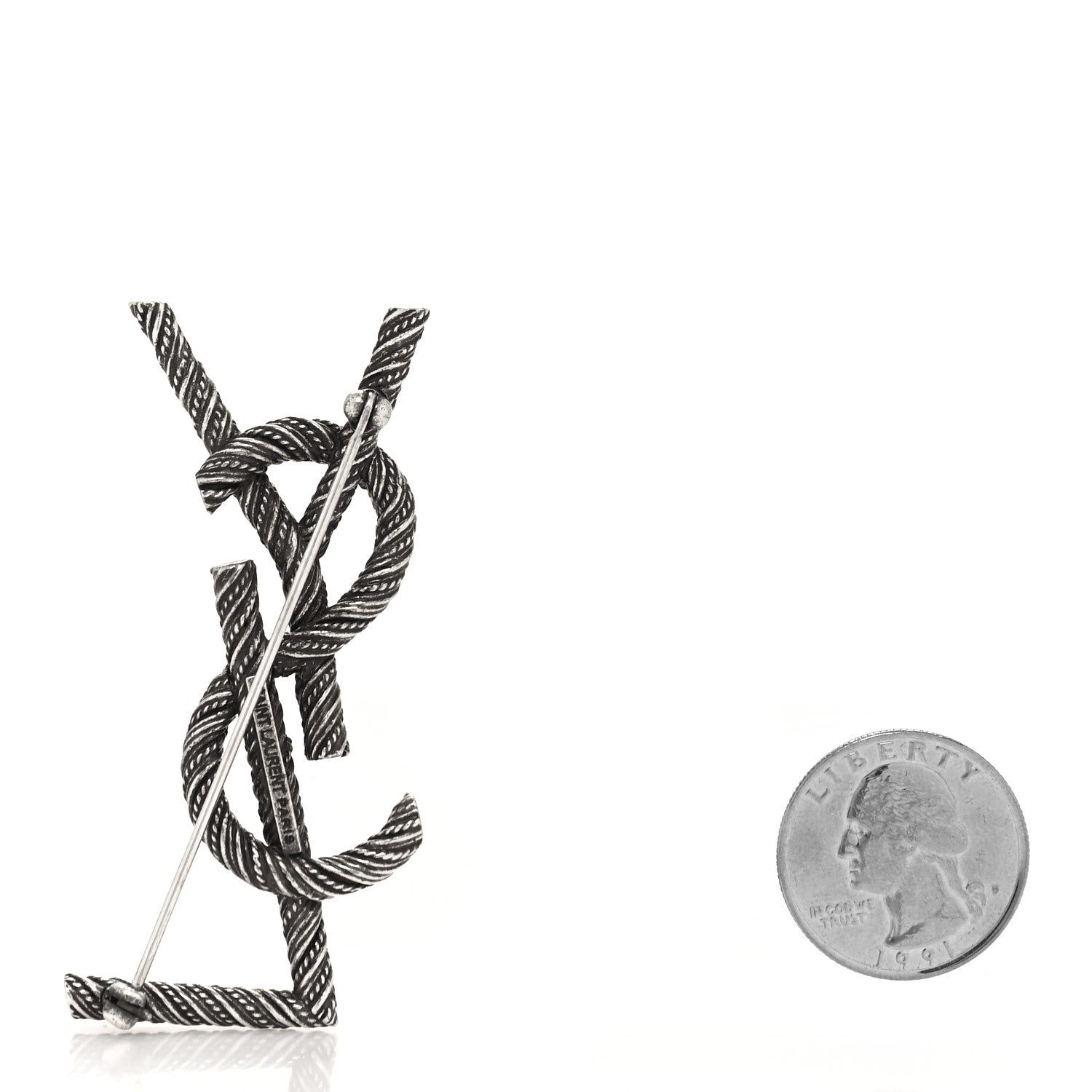 Saint Laurent Brass Cassandre Opyum YSL Twisted Brooch Silver 2 of 3