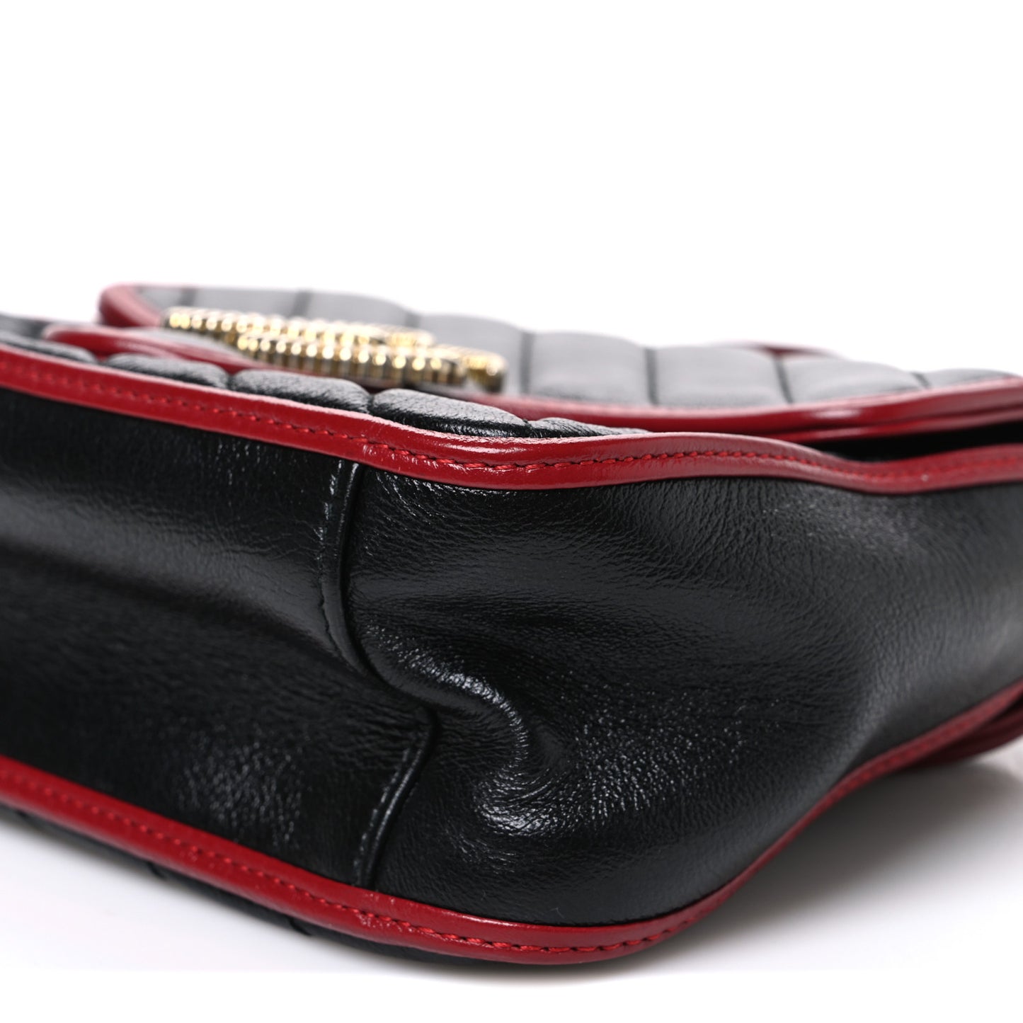 Vintage Effect Calfskin Matelasse Diagonal Mini Torchon GG Marmont Top Handle Shoulder Bag Black Romantic Cherry