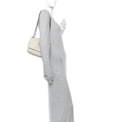 Saint Laurent Crinkled Calfskin Matelasse Monogram Baby Niki Chain Satchel Blanc Vintage 2 of 12
