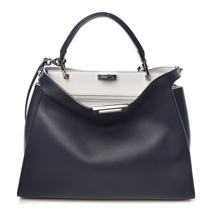 Fendi Vitello Tahiti Burro Large Peekaboo Iconic Essentially Satchel Blue Notte Grigio Perla 1 of 9