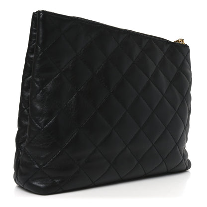 Saint Laurent Calfskin Quilted Cassandre Large Cosmetic Pouch Black 3 of 9