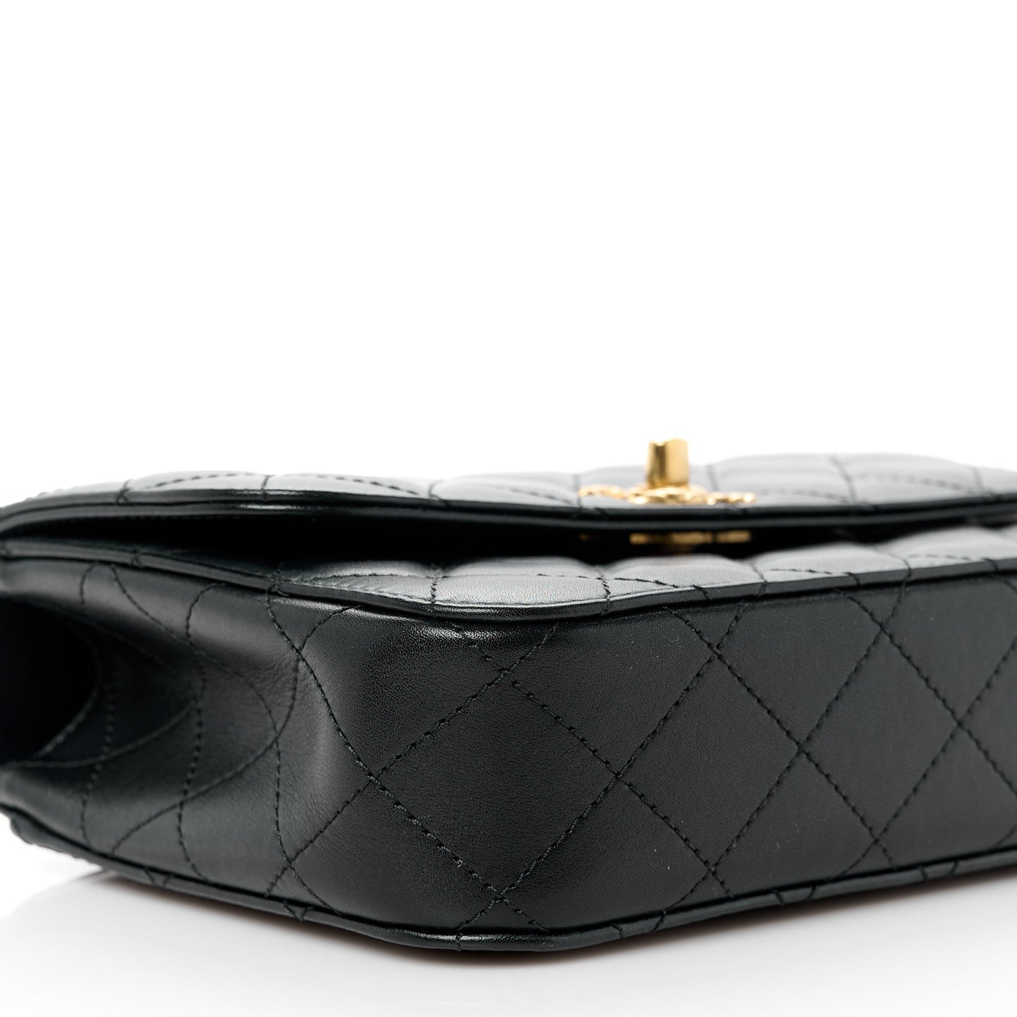 Shiny Calfskin Quilted Small Metal Chain Top Handle Flap Black