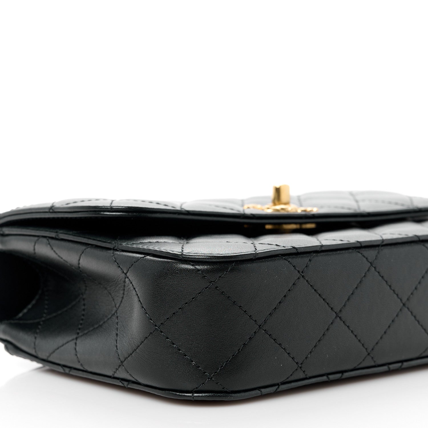 Chanel Shiny Calfskin Quilted Small Metal Chain Top Handle Flap Black 9 of 11
