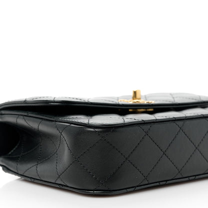 Chanel Shiny Calfskin Quilted Small Metal Chain Top Handle Flap Black 9 of 11
