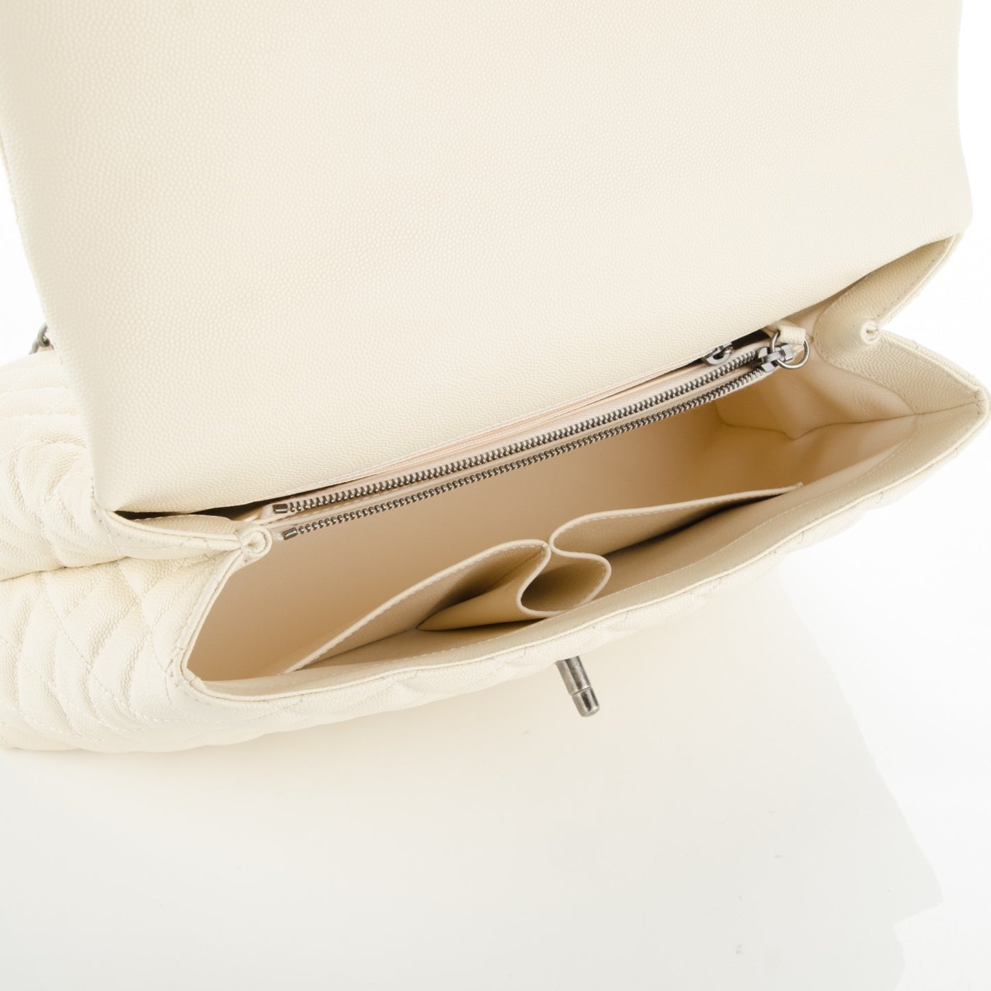 Caviar Lizard Quilted Medium Coco Handle Flap White