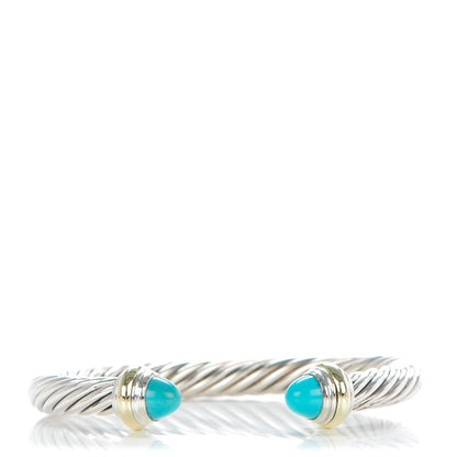 David Yurman Sterling Silver 14K Yellow Gold Turquoise 7mm Cable Classics Bracelet 1 of 6