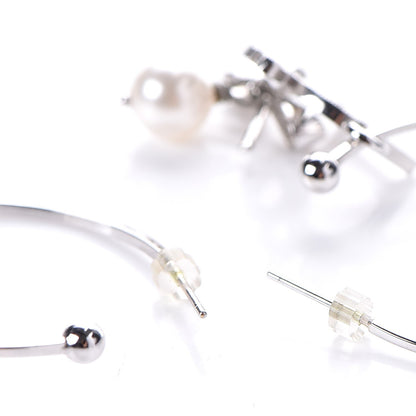 Christian Dior Crystal Pearl Logo Hoop Earrings Silver 3 of 3