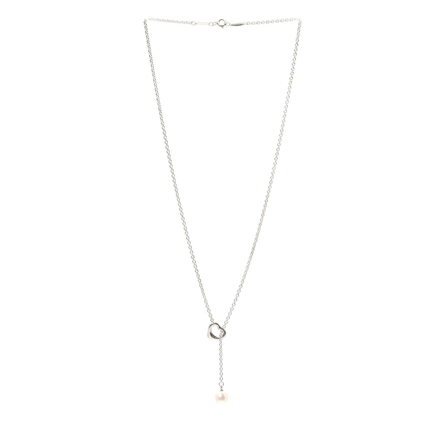 Sterling Silver Pearl 9-9.5mm Elsa Peretti Open Heart Lariat Necklace