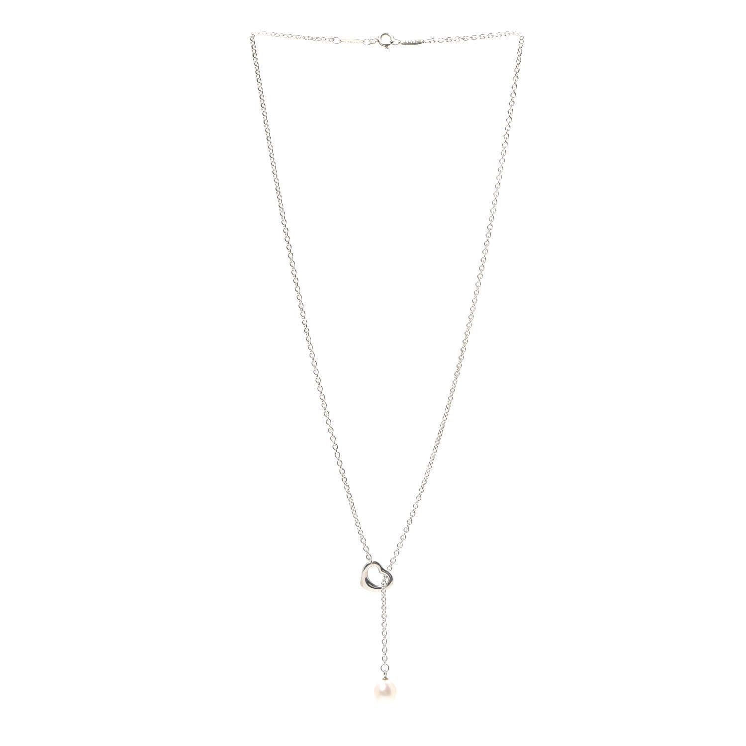 Tiffany Sterling Silver Pearl 9-9.5mm Elsa Peretti Open Heart Lariat Necklace 3 of 5