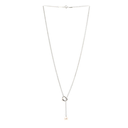 Tiffany Sterling Silver Pearl 9-9.5mm Elsa Peretti Open Heart Lariat Necklace 3 of 5