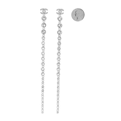 Chanel Crystal CC Long Drop Earrings Silver 2 of 4