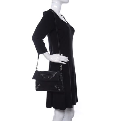 Balenciaga Agneau Giant 12 Silver Hardware Envelope Strap Clutch Black 2 of 9