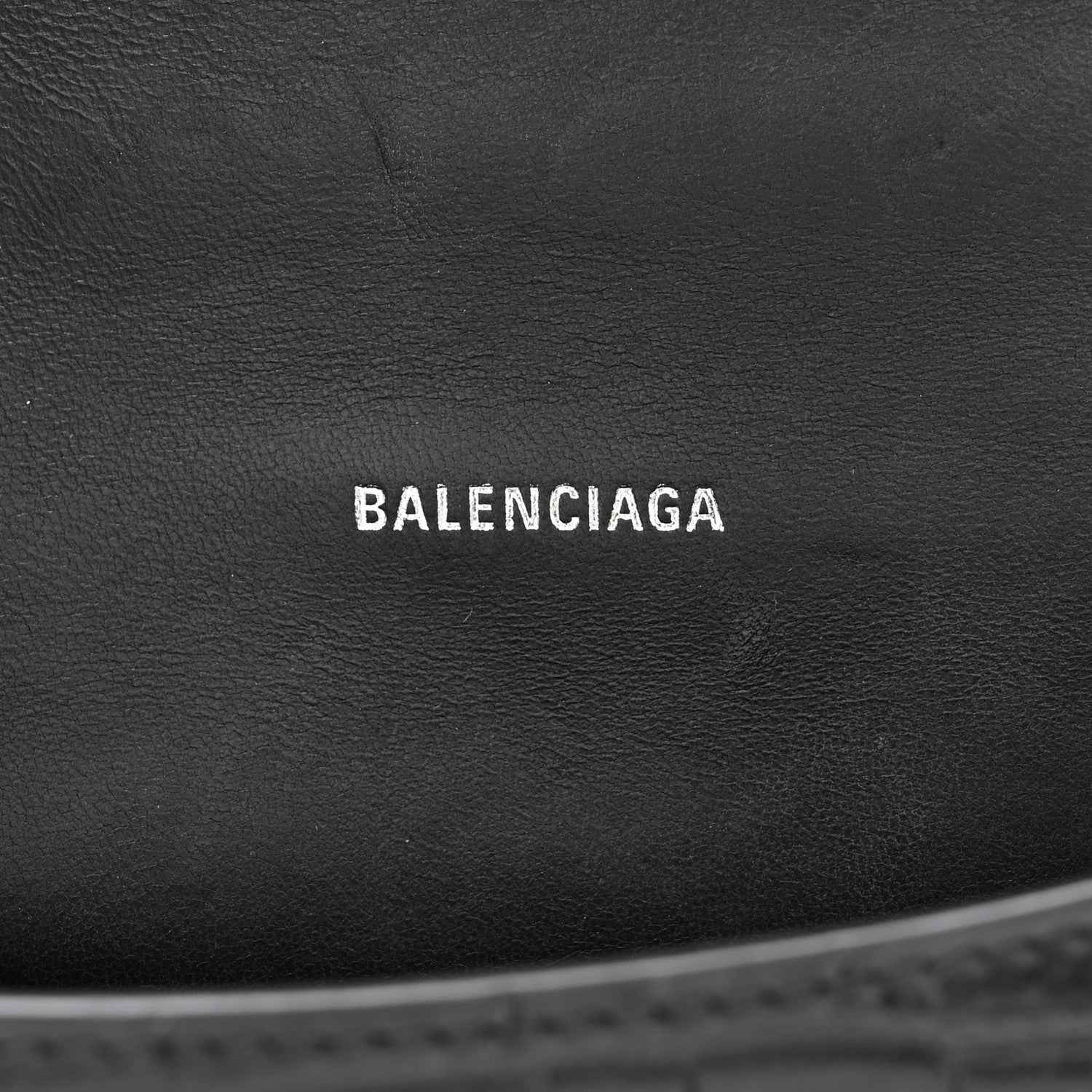 Balenciaga Shiny Calfskin Monochrome Crocodile Embossed Hourglass Top Handle Bag XS Black 6 of 9