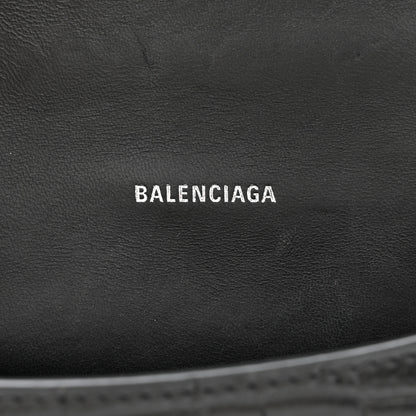 Balenciaga Shiny Calfskin Monochrome Crocodile Embossed Hourglass Top Handle Bag XS Black 6 of 9