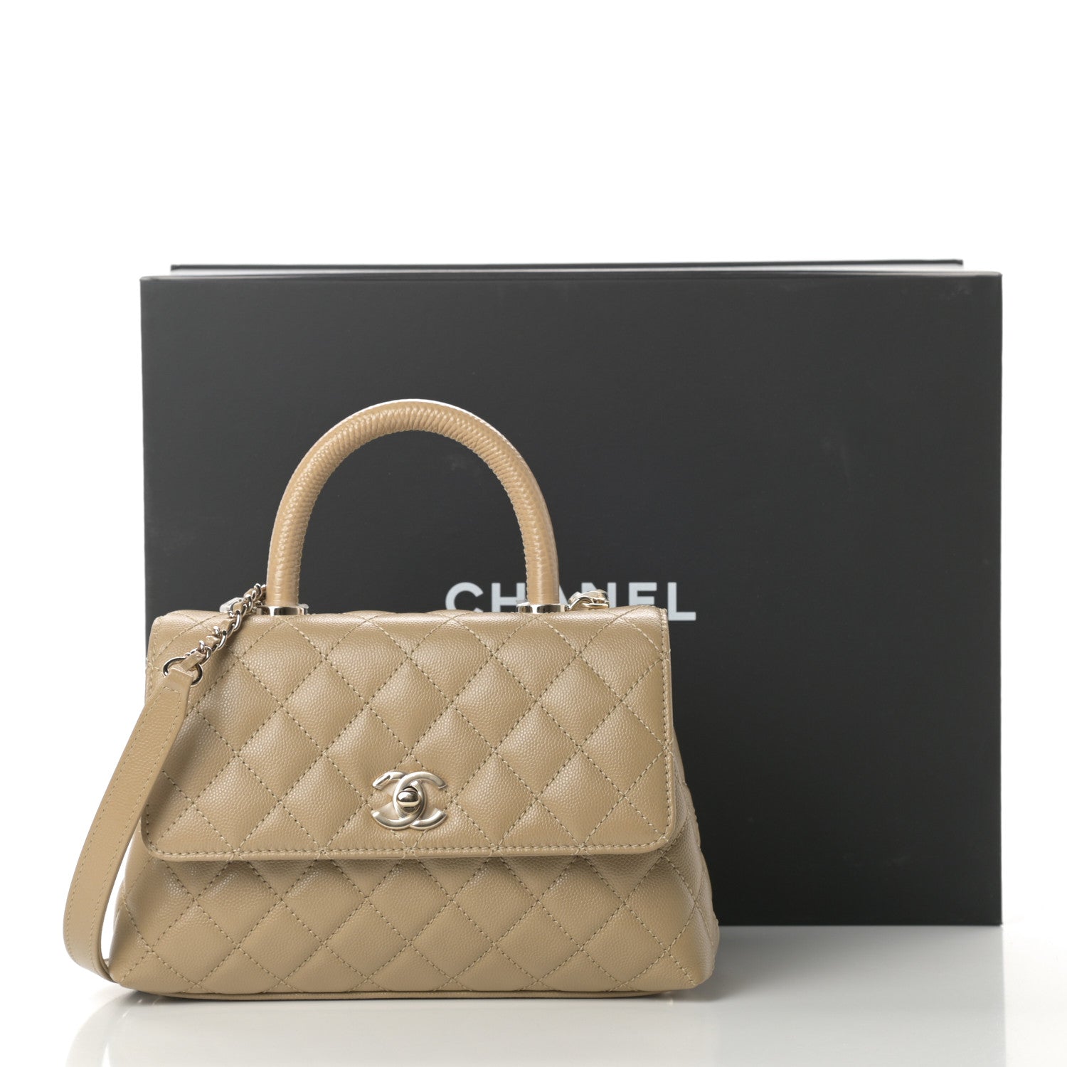 Chanel Caviar Lizard Embossed Quilted Mini Coco Handle Flap Dark Beige 11 of 11