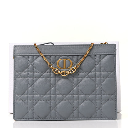 Christian Dior Calfskin Cannage Caro Zipped Pouch With Chain Cloud Blue 8 of 8