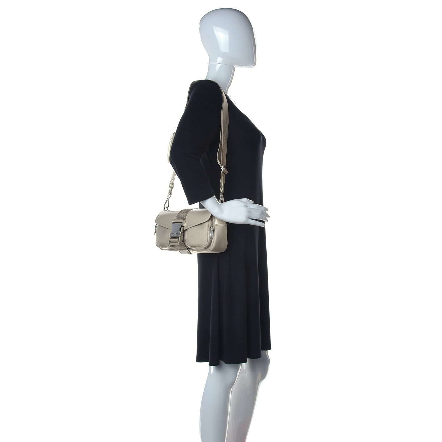 Prada Re-Nylon Spazzolato Double Pocket Buckle Shoulder Bag Deserto 2 of 9