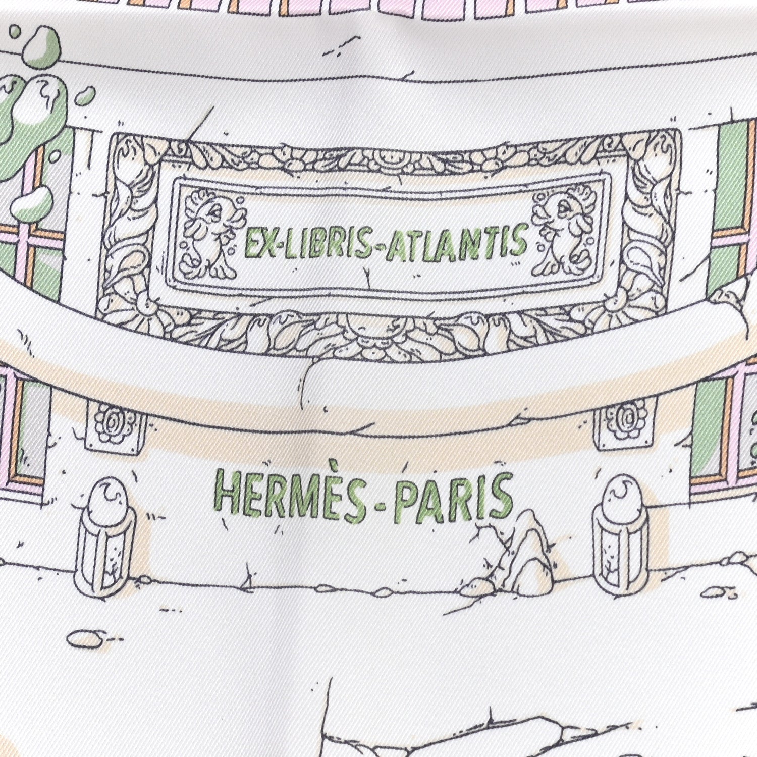 Hermes Silk Vintage Ex Libris Atlantis Scarf 70 Gris Perle Rose Pale 2 of 5
