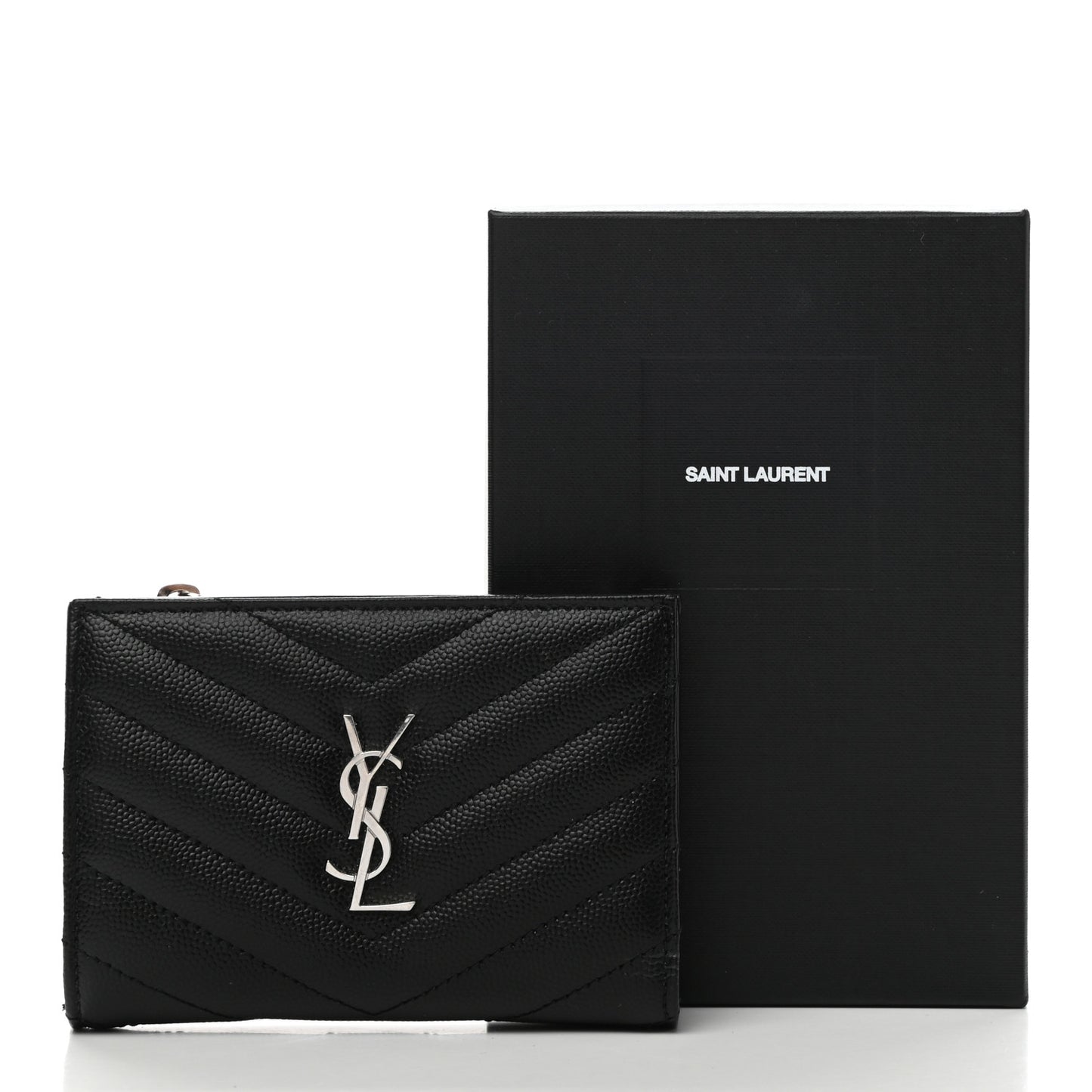 Grain De Poudre Matelasse Chevron Monogram Zipped Two-Part Wallet Black