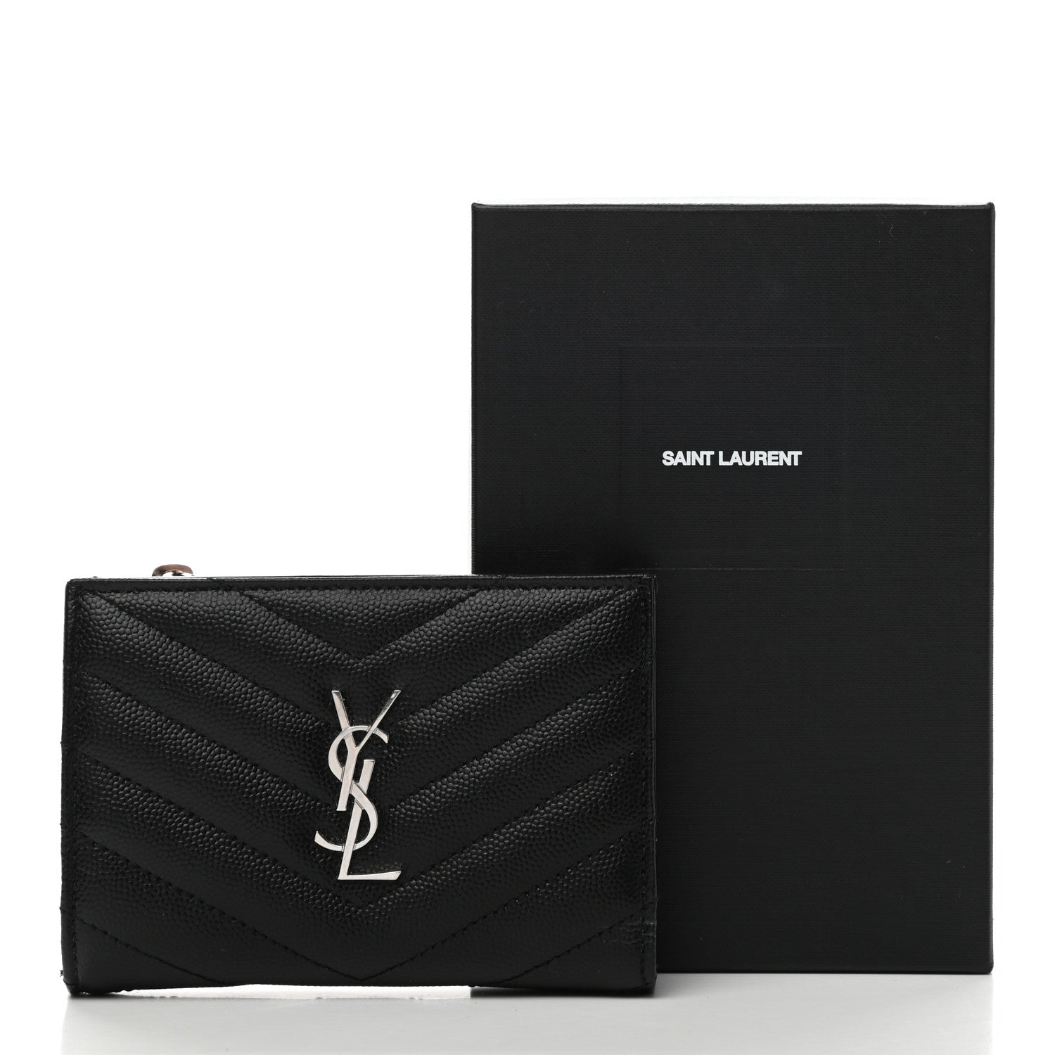 Saint Laurent Grain De Poudre Matelasse Chevron Monogram Zipped Two-Part Wallet Black 9 of 9