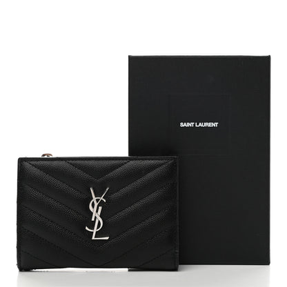 Saint Laurent Grain De Poudre Matelasse Chevron Monogram Zipped Two-Part Wallet Black 9 of 9