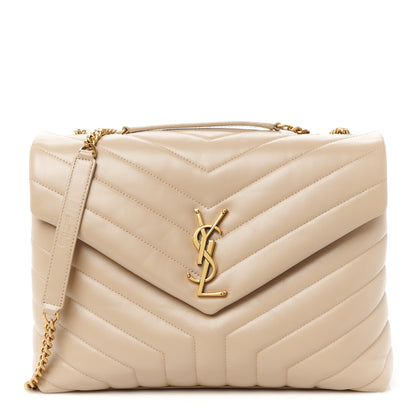 Saint Laurent Calfskin Y Quilted Monogram Medium Loulou Chain Satchel Dark Beige 1 of 12