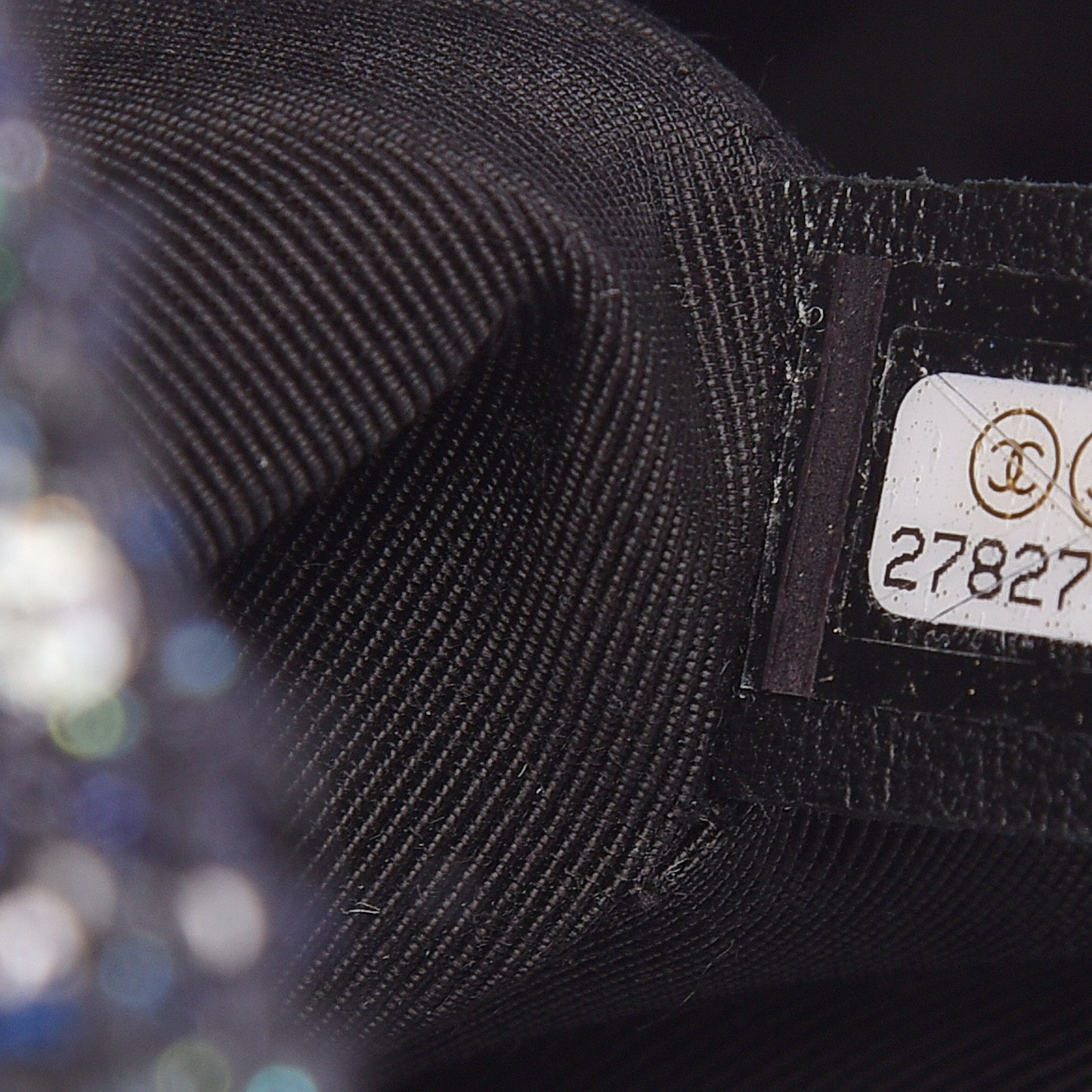 Tweed Sequin Pearl Drawstring Chain Bag Black Navy