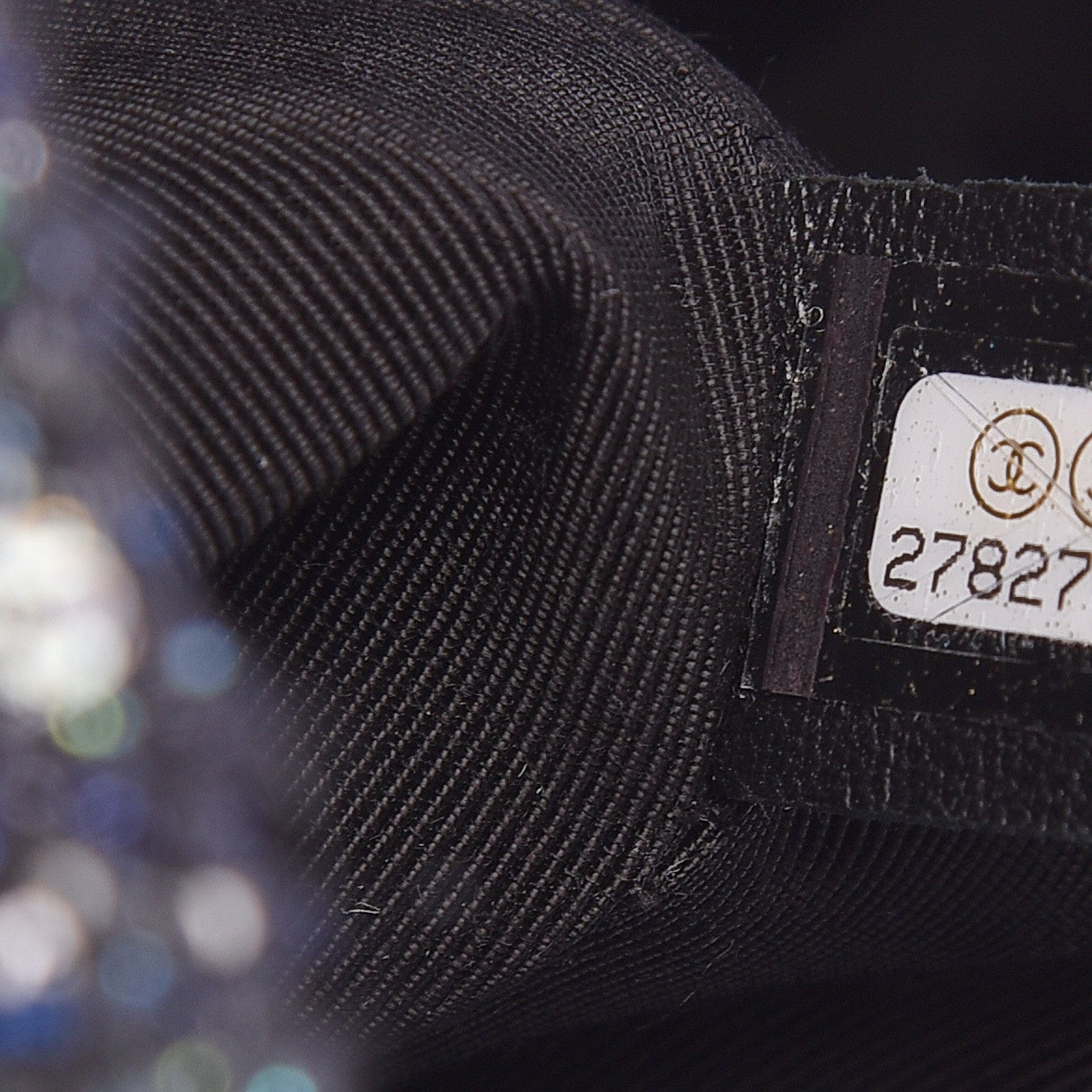 Chanel Tweed Sequin Pearl Drawstring Chain Bag Black Navy 7 of 10
