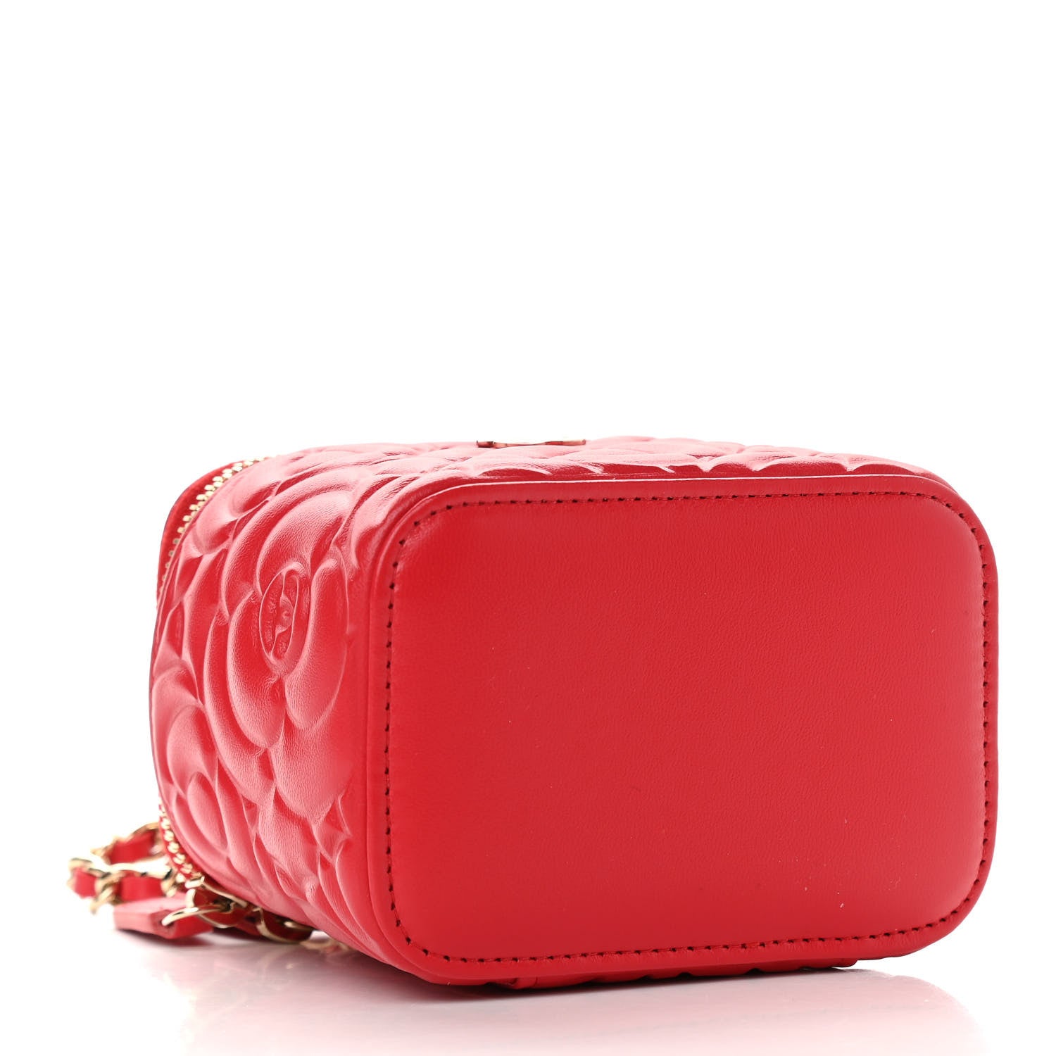 Chanel Lambskin Camellia Embossed Mini Vanity Case With Chain Red 4 of 11