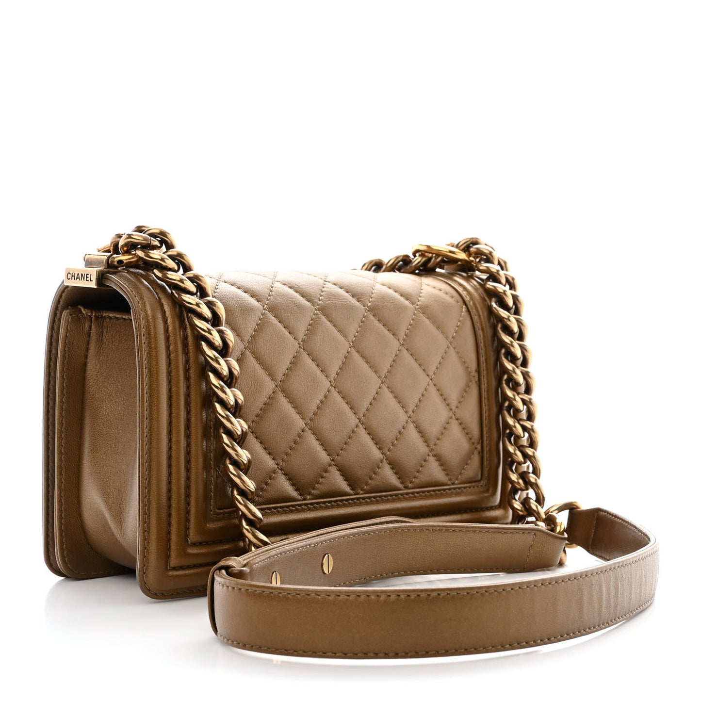 Metallic Calfskin Quilted Small Boy Flap Gold