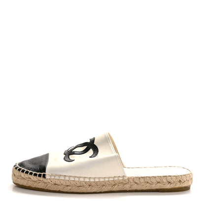 Chanel Iridescent Goatskin CC Espadrille Mules 39 Ivory Black 1 of 10