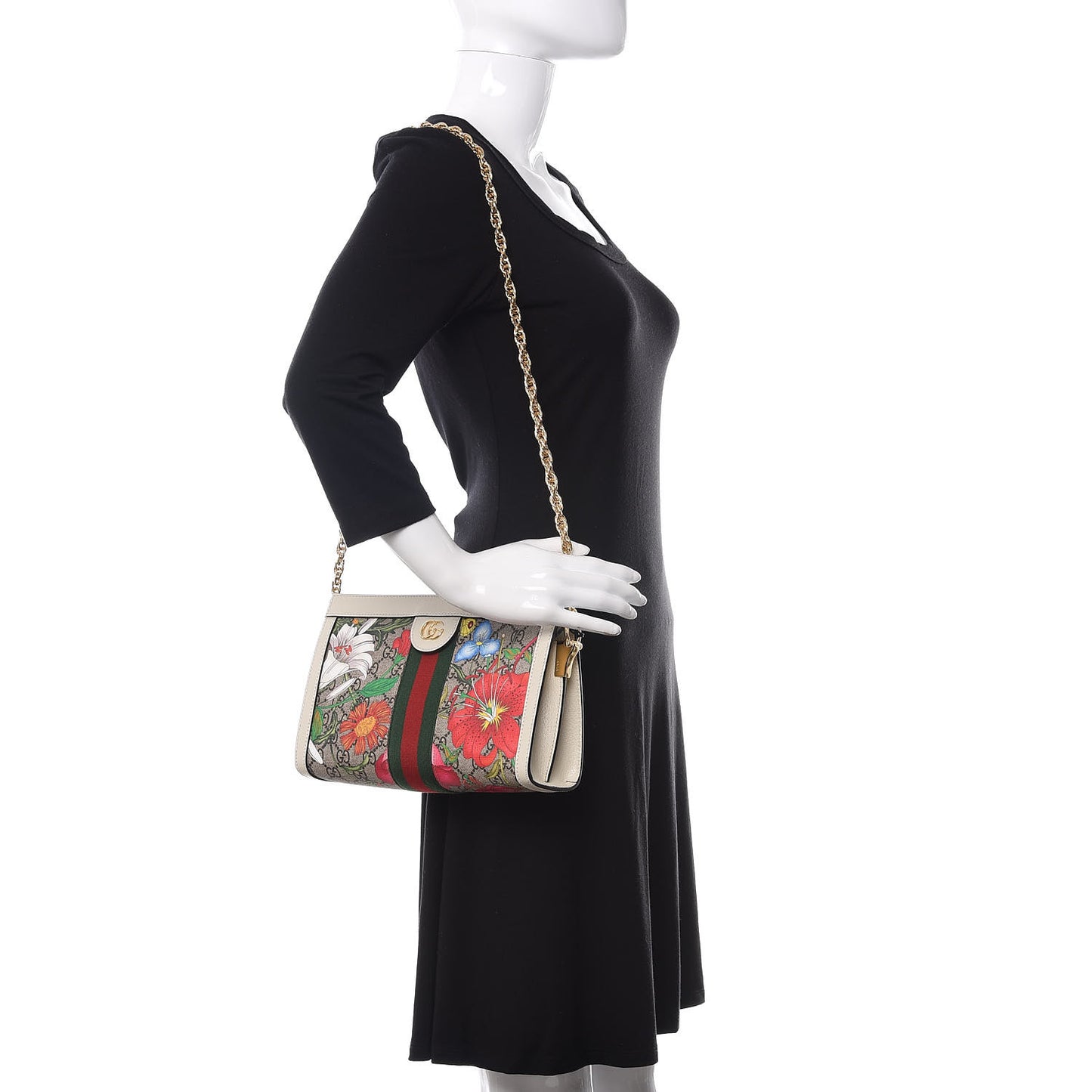 GG Supreme Monogram Flora Web Small Ophidia Chain Shoulder Bag White