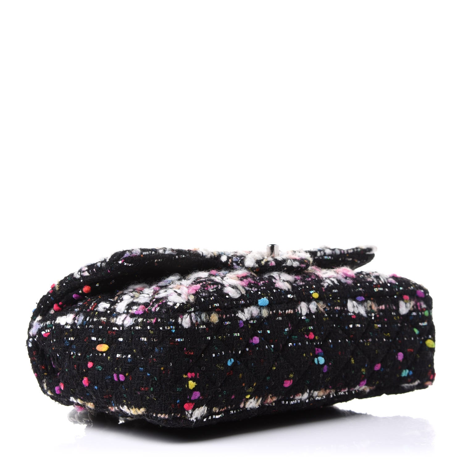 Chanel Tweed Quilted Medium Double Flap Black White Yellow Pink 3 of 10